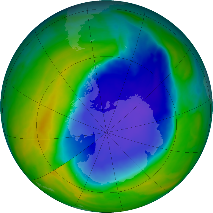 Antarctic ozone map for 31 October 2008